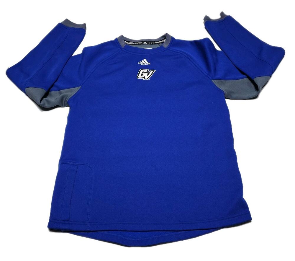 GVSU Adidas Dugout Pullover Fleece Sweatshirt Mens Small Blue Training Pocket